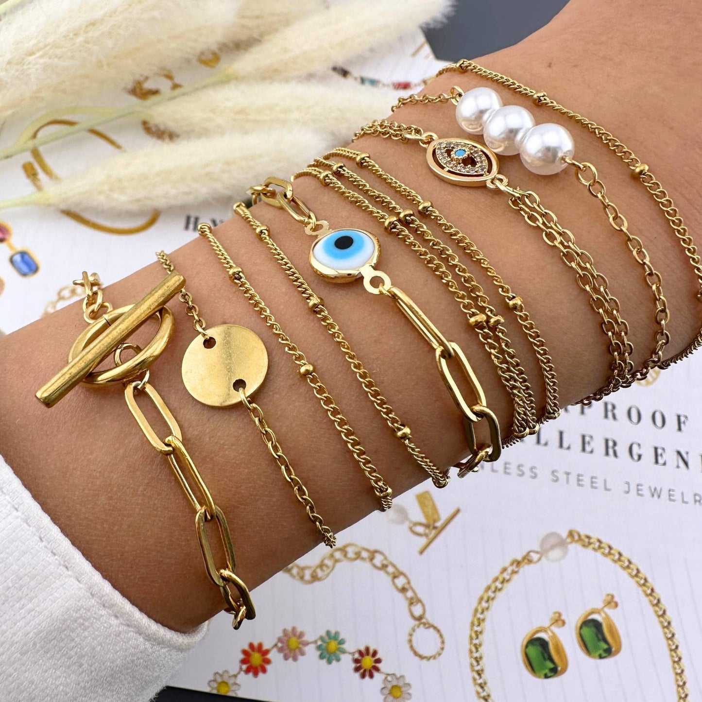 18K gold plated Stainless steel Evil Eye bracelet, Intensity