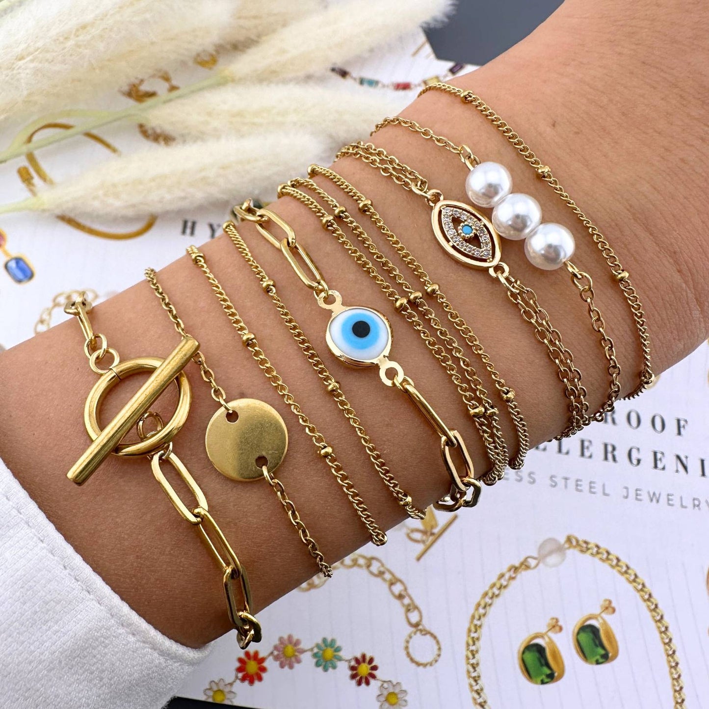 18K gold plated Stainless steel Evil Eye bracelet, Intensity